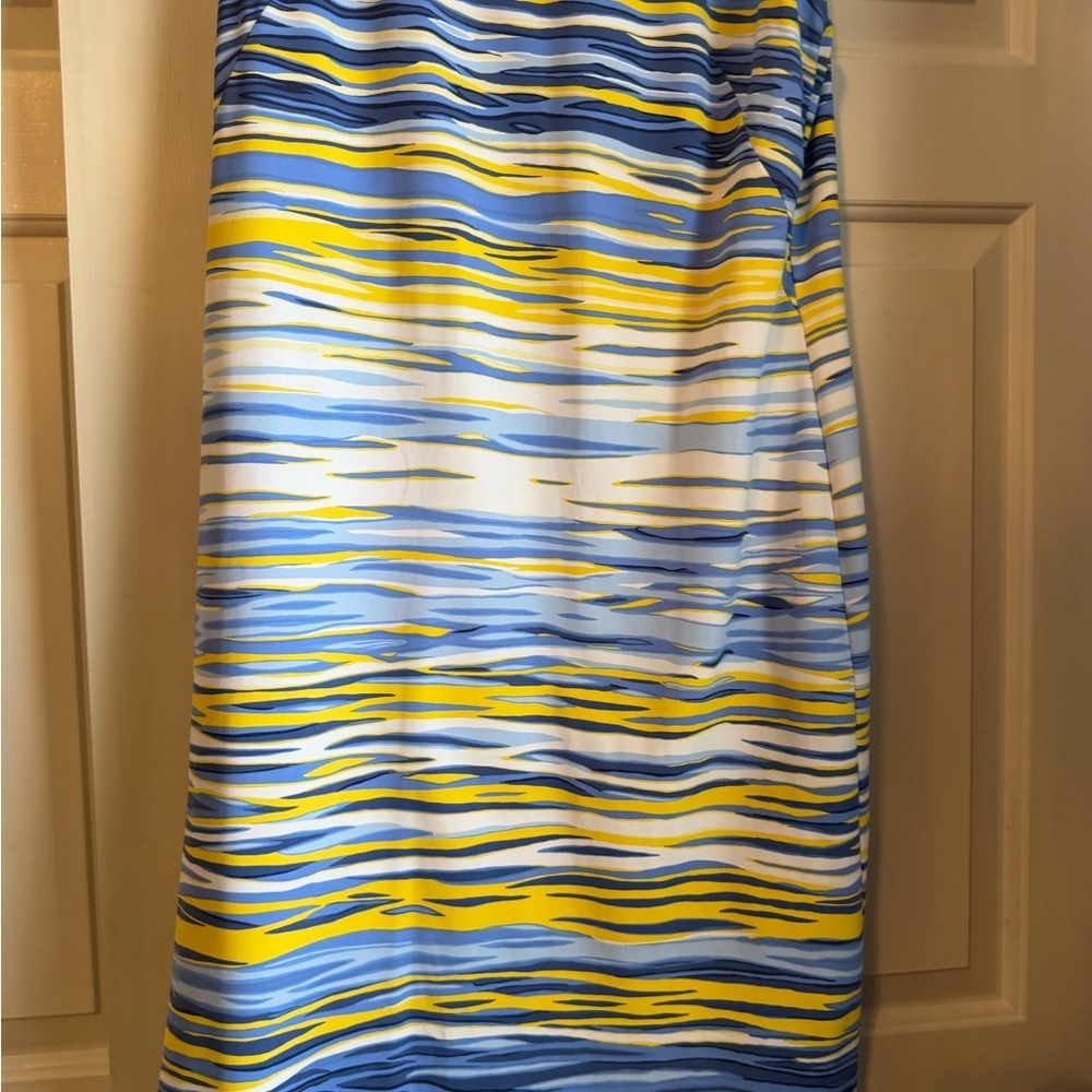 J. McLaughlin Sleeveless Shift Dress Blue Yellow Abstract Print Size XL - Picture 5 of 8
